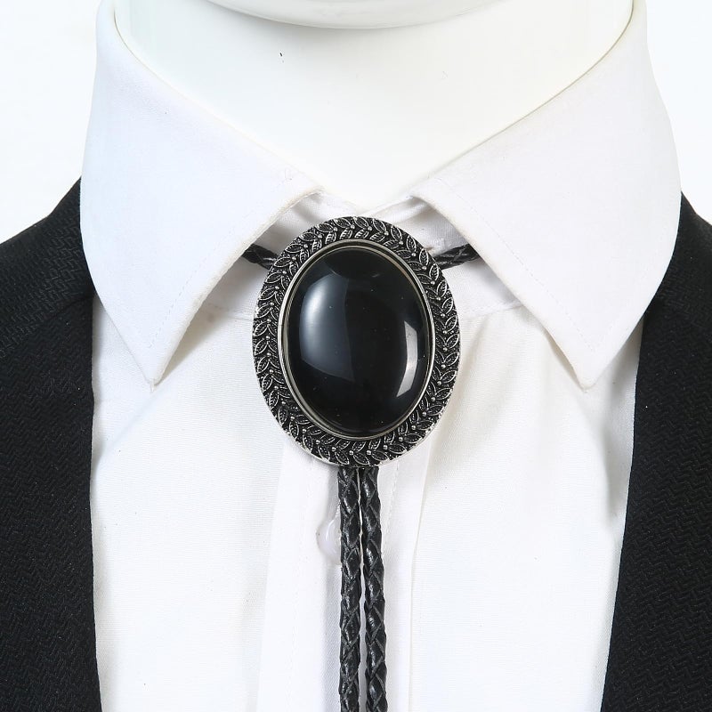 KECOL Fashion Western Native American Handmade Bola tie Vintage Emerald Stone Bolo Tie (Black) - Image 5